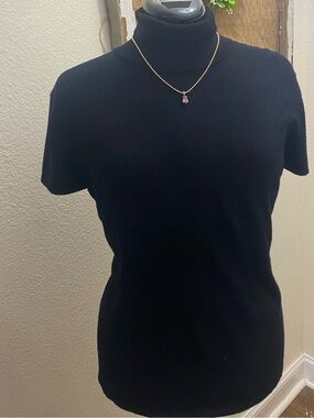 Chico's Women’s Black Solid Knit Turtleneck Short Sleeve Pullover Top 1